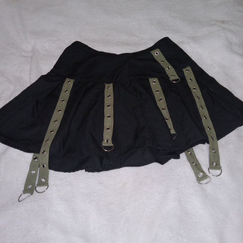 Social Collision Gothic Mini Skirt Strappy D-Ring Black Punk Grunge Alt Y2K 26" - Picture 3 of 13